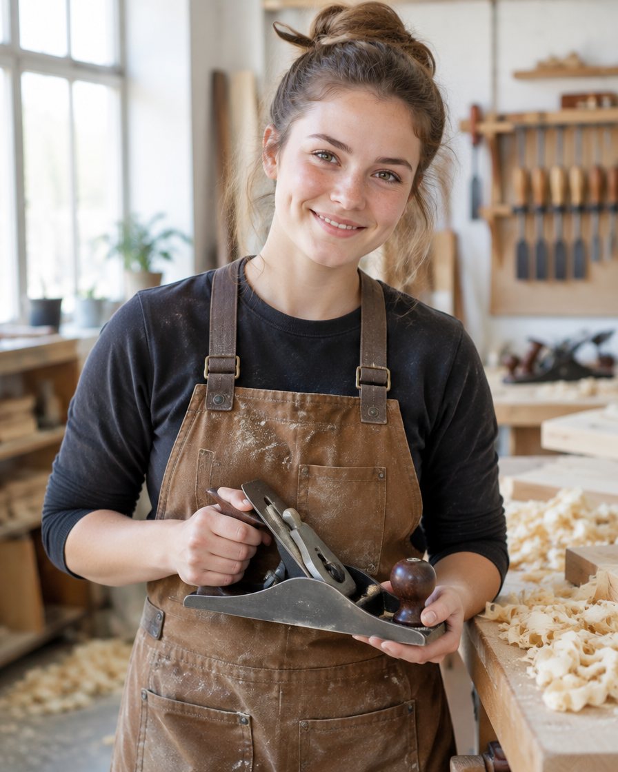 Auszubildende mit Handhobel